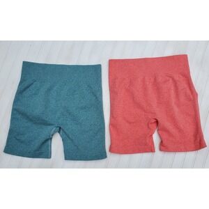 OQQ-2Pair Womens‎ Size L Large-Ribbed High Waisted Yoga Workout Shorts-W/Spandex